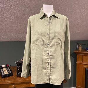 Chico’s Soft Moss Green Button Blouse 1 M